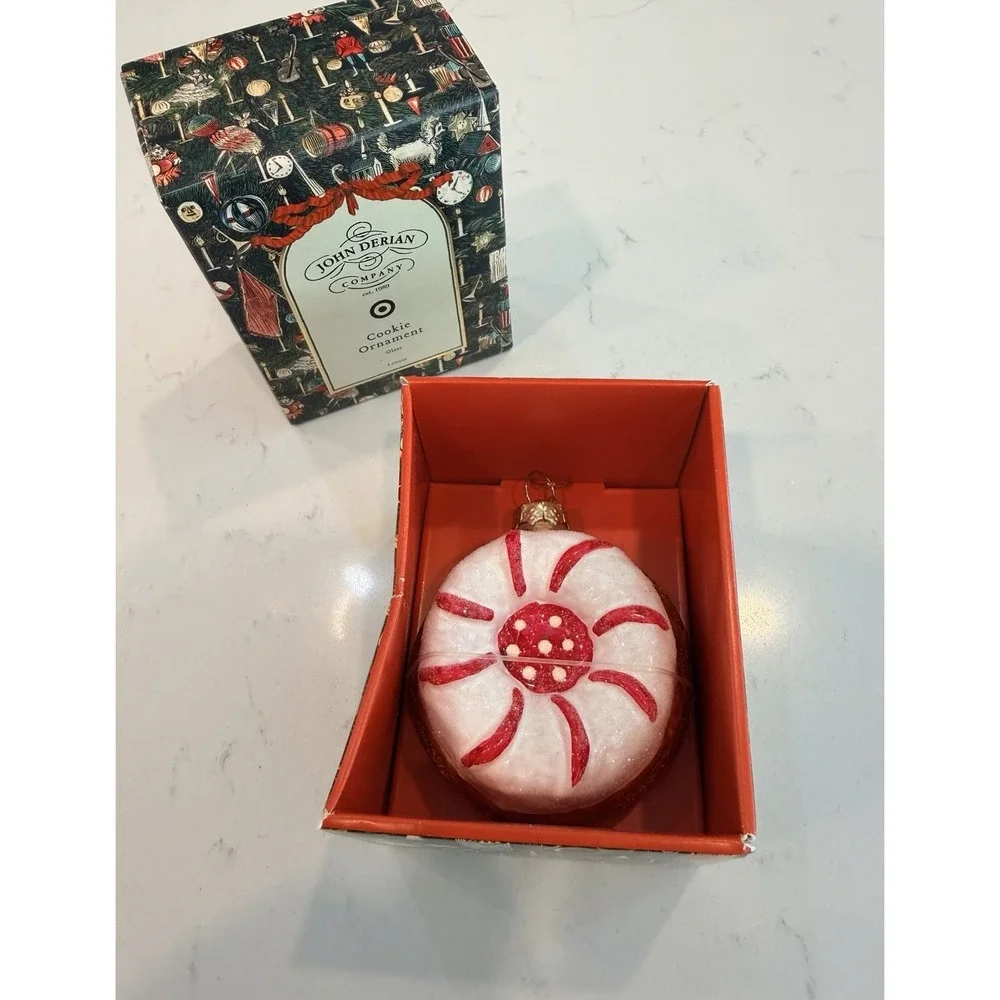 John Derian Company Glass Peppermint Cookie Ornament Red/White Hanging, TARGET